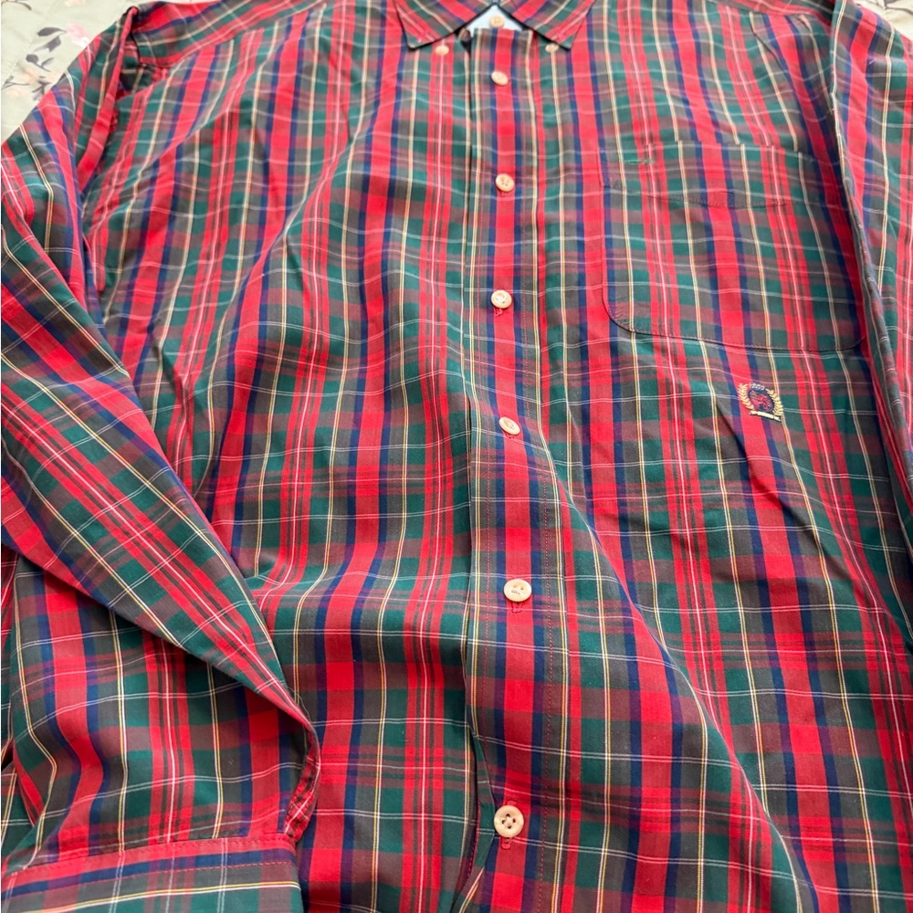 Orginal Tommy Hilfiger Red and Green Plaid Button Down Shirt